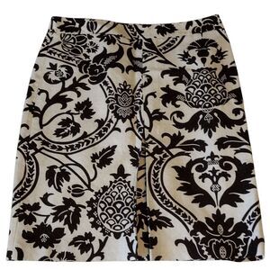 Ann Taylor Size 14 A-Line Midi Length brown & cream Textured Floral Skirt